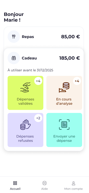 Appli Open : cagnotte cadeau de 185 € avec les dépenses validées, en cours d'analyse et refusées