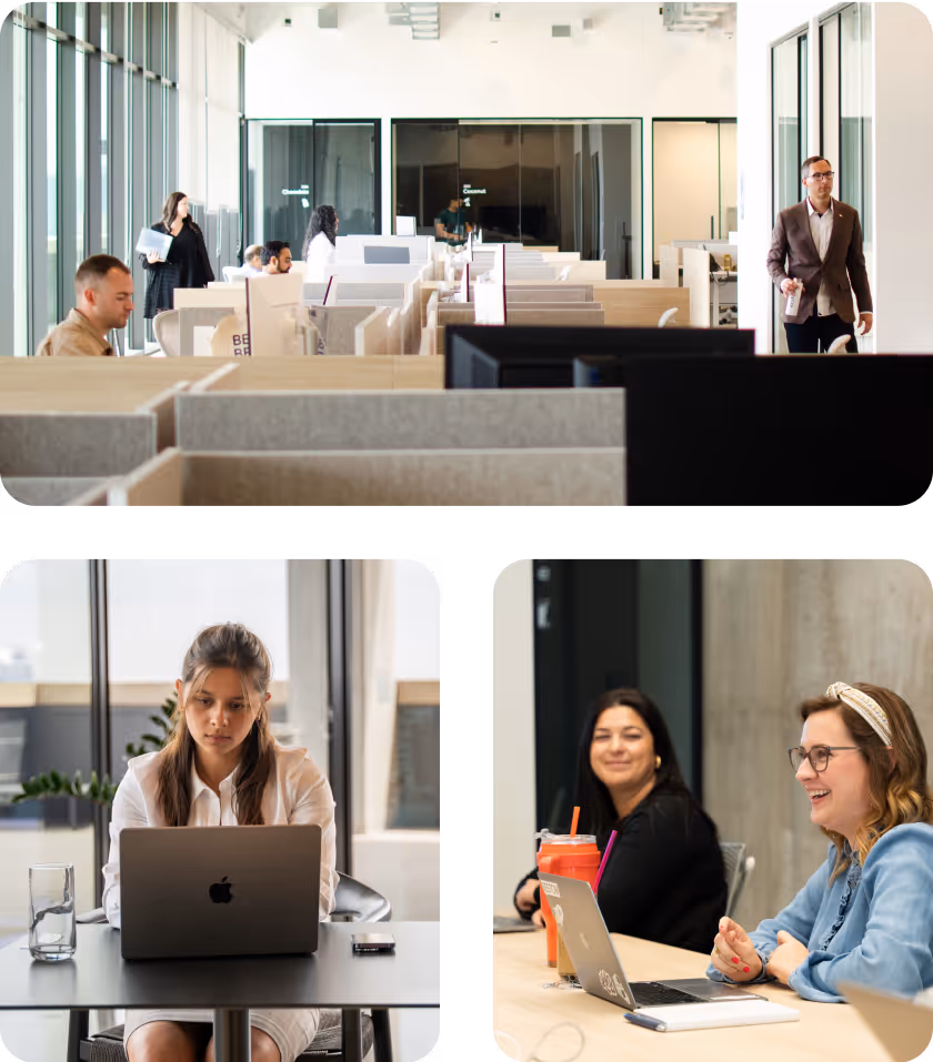 collage of people working in an office