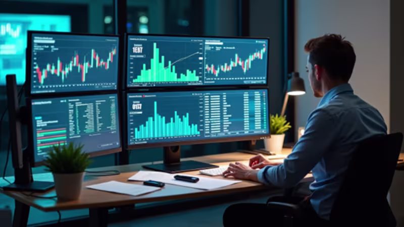 Split illustration of an AI robot on one side and a human financial advisor on the other, both reviewing the same portfolio dashboard, symbolizing AI vs human advisor decision-making.