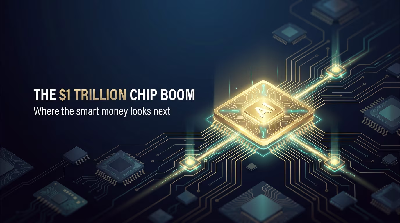One glowing AI chip drawing capital while surrounding semiconductor chips sit dim