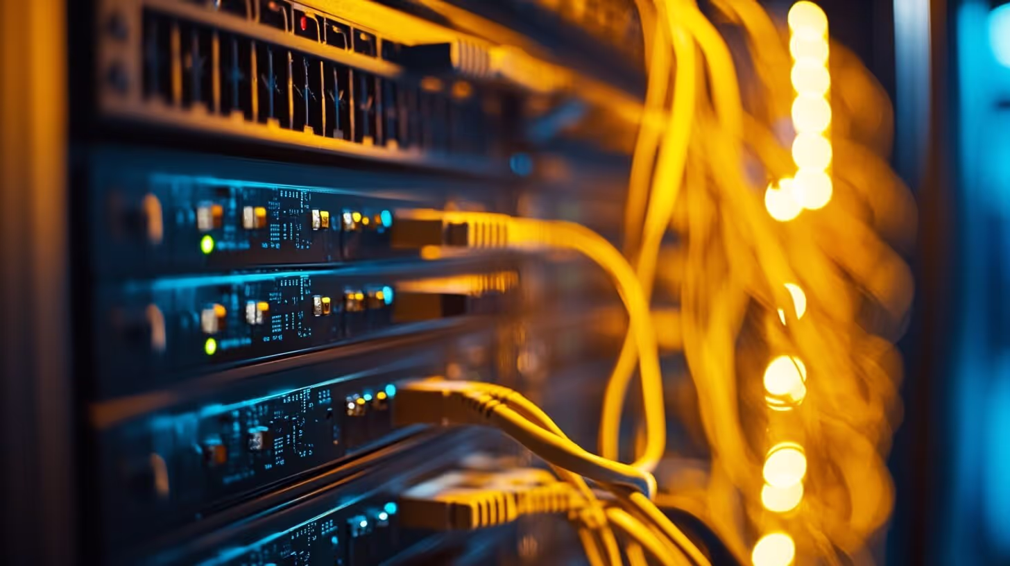 Server rack with network switches and cabling