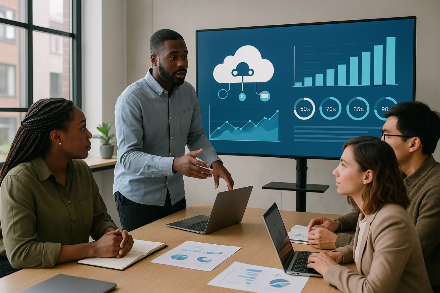 Diverse team using managed cloud IT services