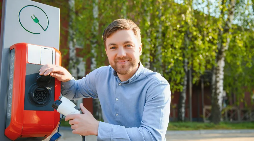EV battery recycling – charging an electric car at a charging station