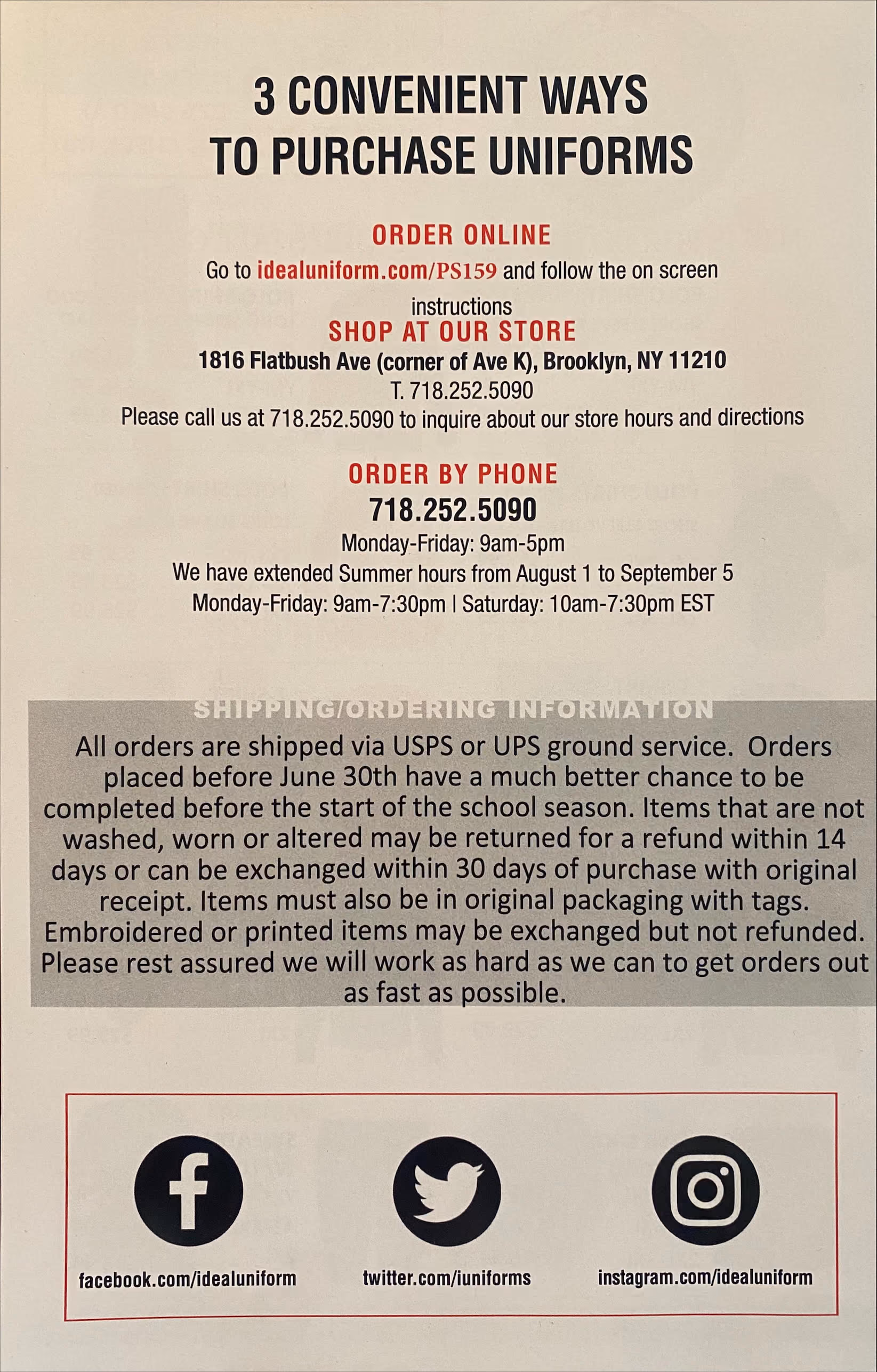 Ideal Uniform Store information