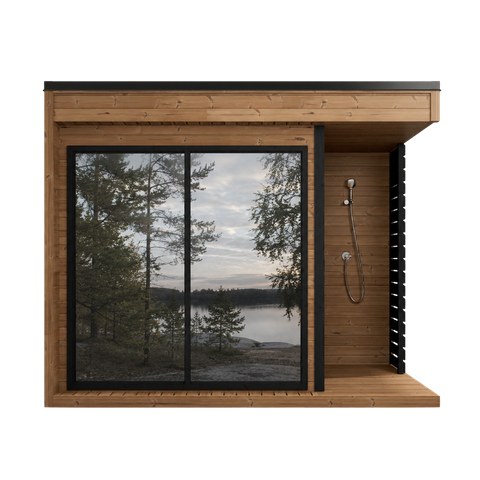 Sauna The Birch, façade vitrée et douche extérieure