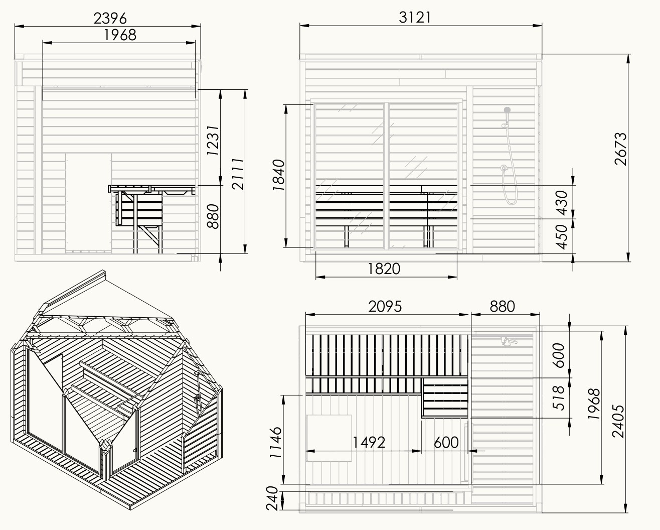 Plan coté du sauna The Birch