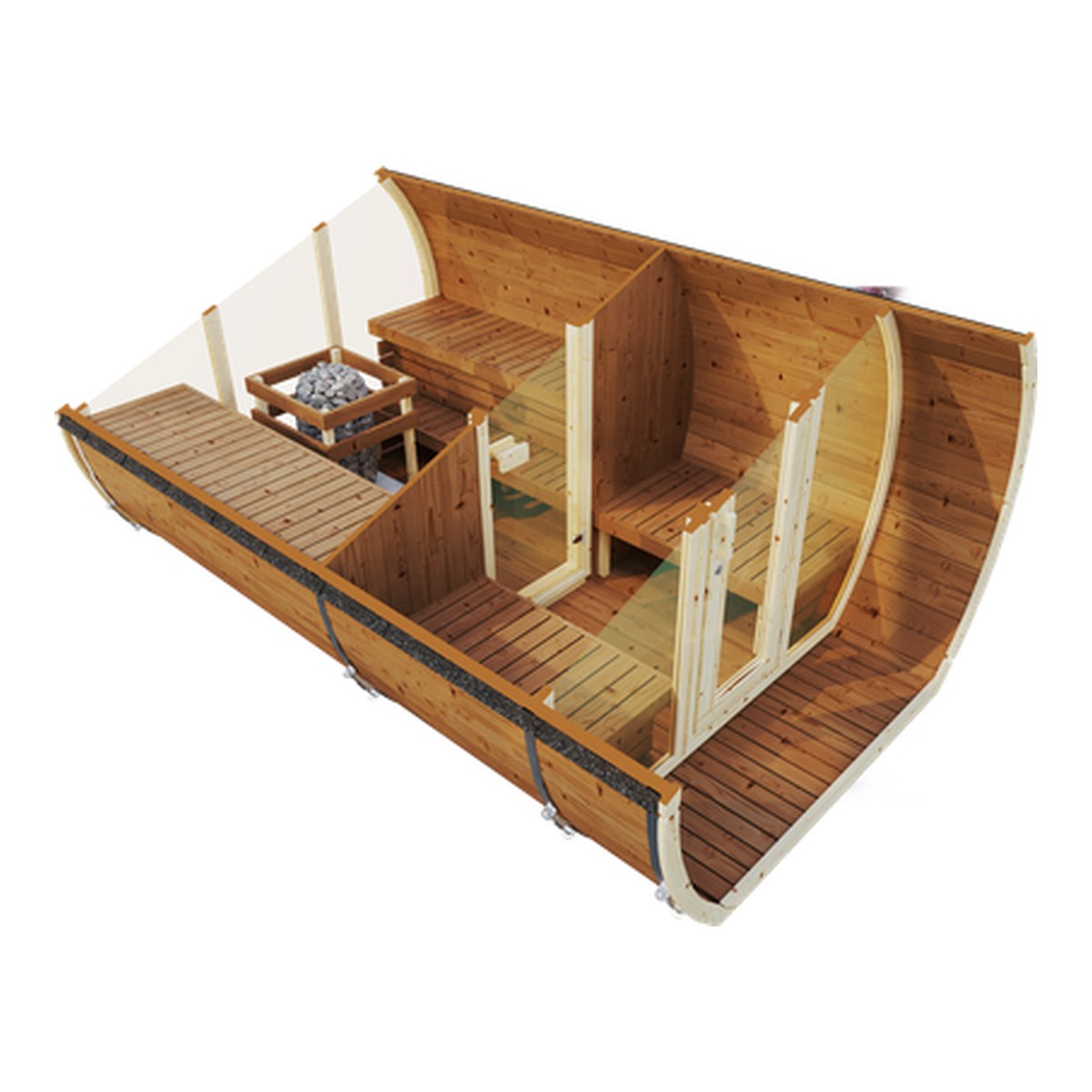 Vue en coupe de l'aménagement du sauna The Hearth 400