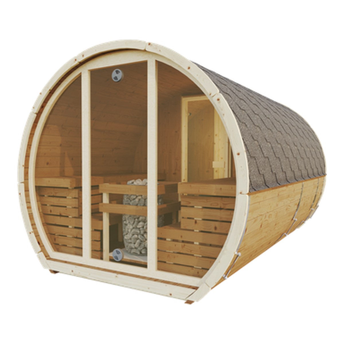 Sauna The Hearth 400, vue avec façade vitrée