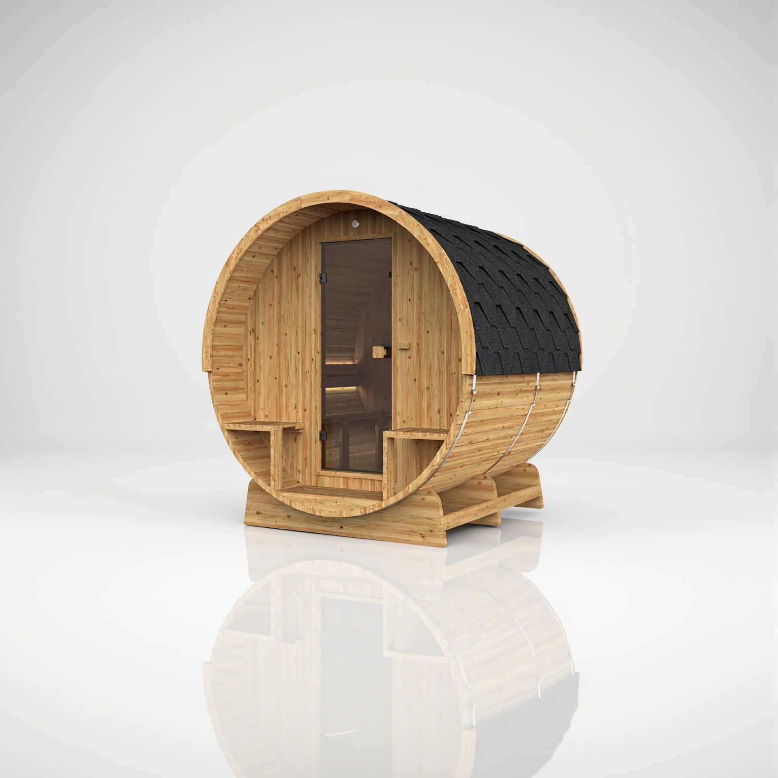 Sauna Barrel bois avec dossier entièrement en bois