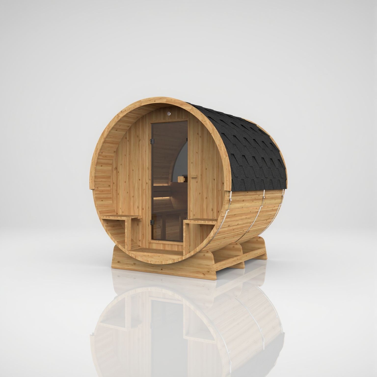 Sauna extérieur Barrel finition bois naturel