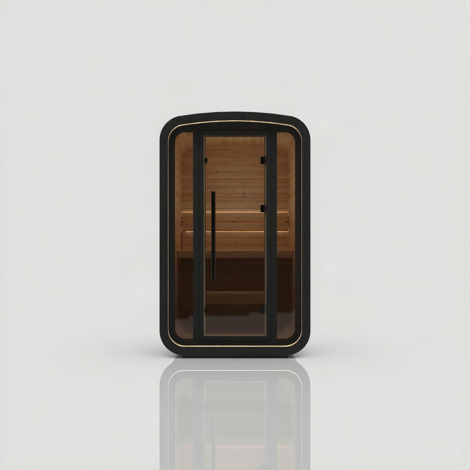 Sauna extérieur Mini Cube finition noire, vue de face