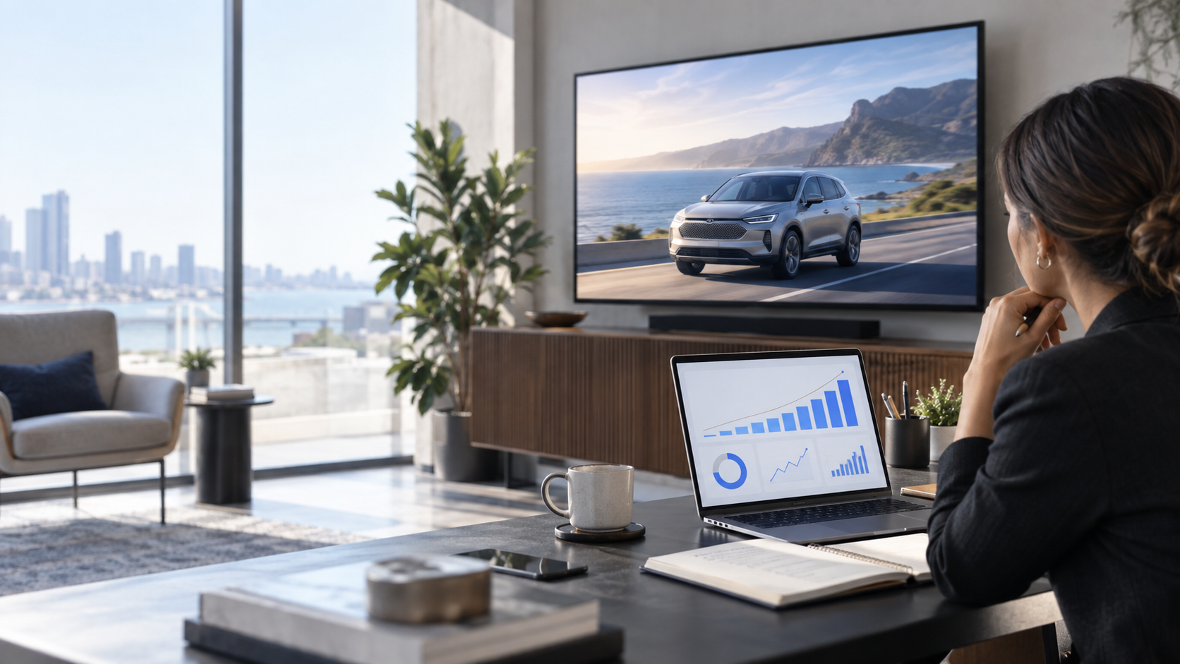 Marketer reviewing performance data from a TV advertising campaign