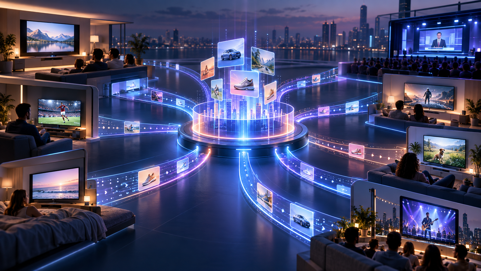 TV ad inventory distributed through a digital marketplace to viewers across multiple screens
