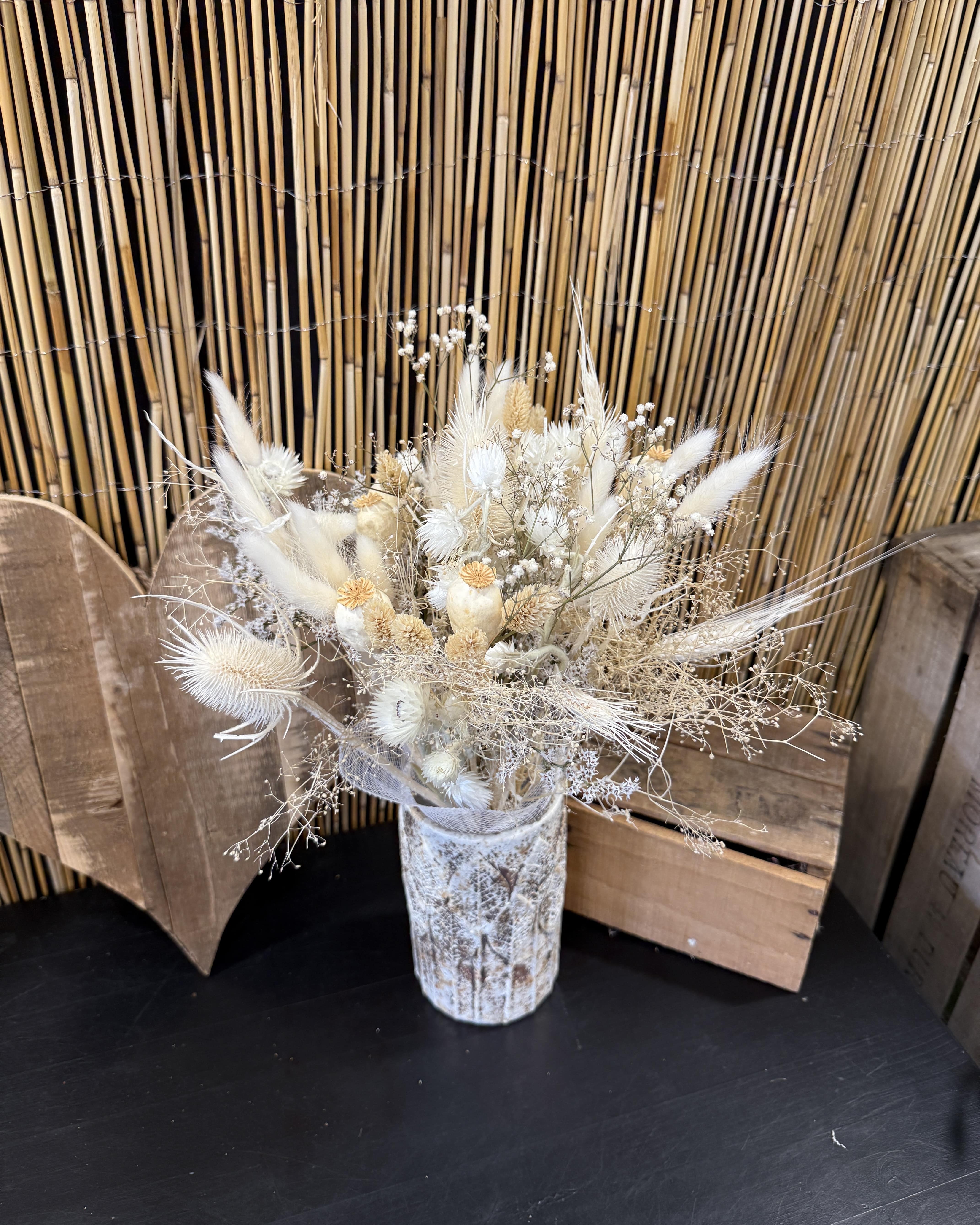 Bouquet de fleurs séchées bohème blanc