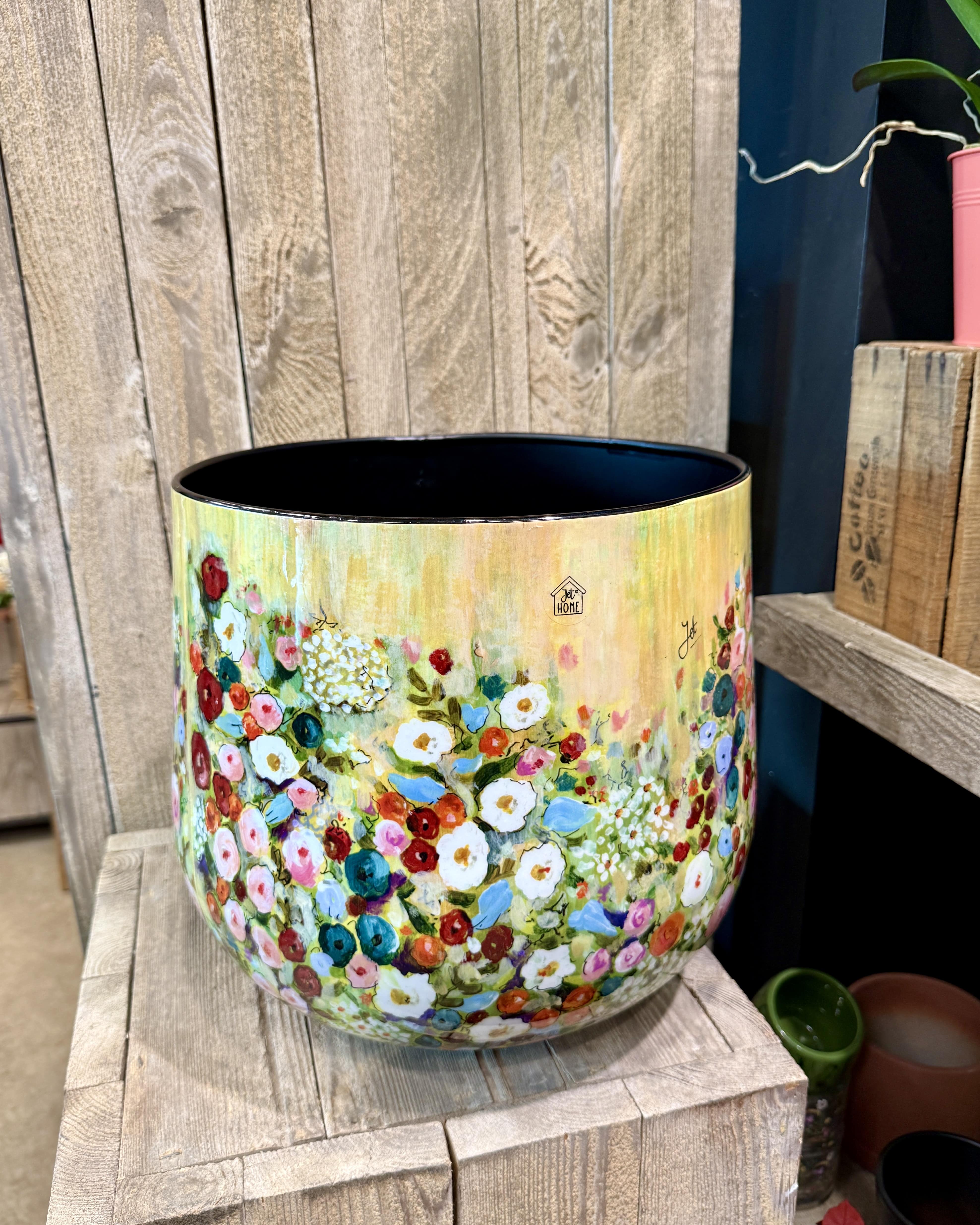 Cache pot jaune fleurs taille L