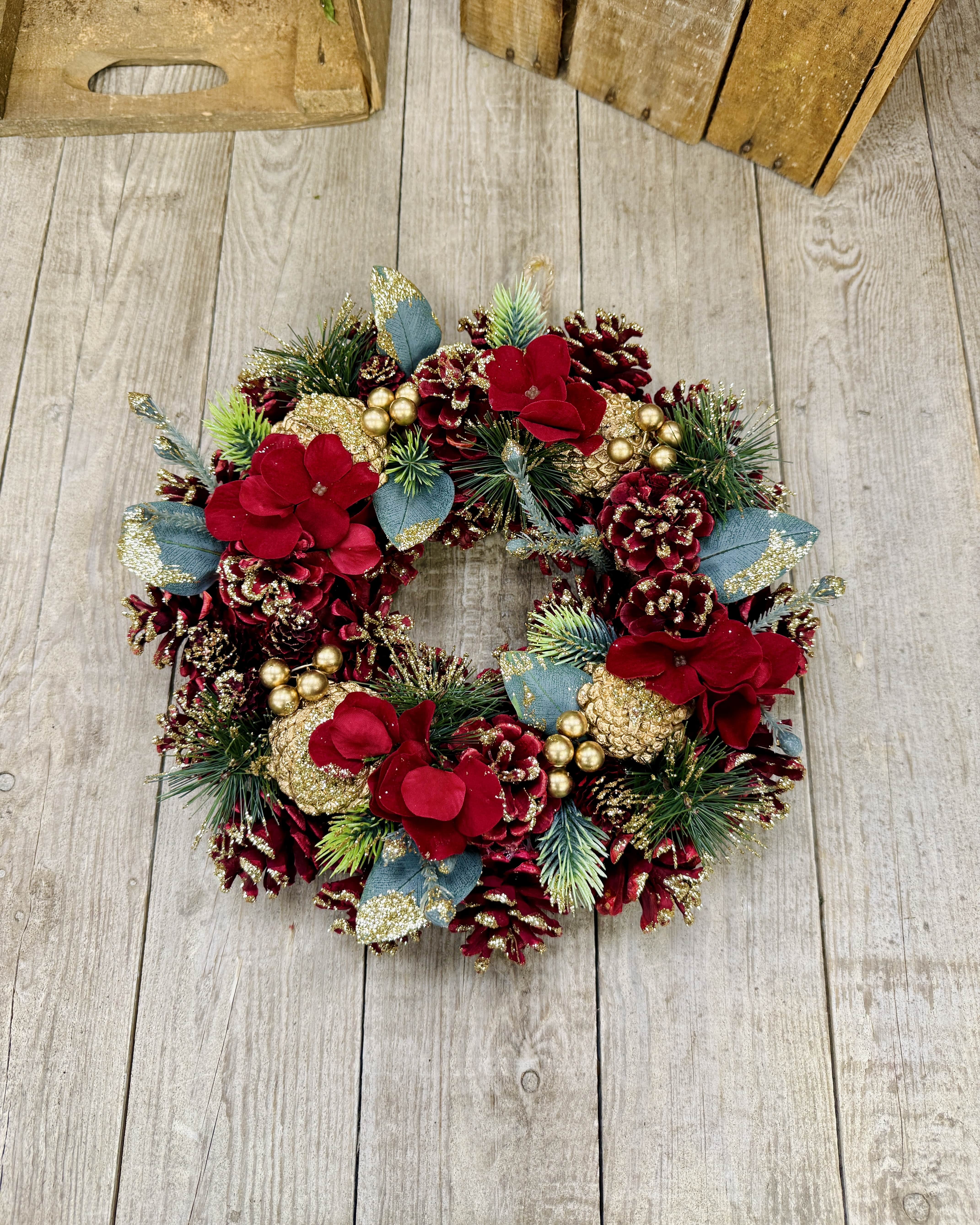 Couronne de Noël Rouge et Or avec Paillettes