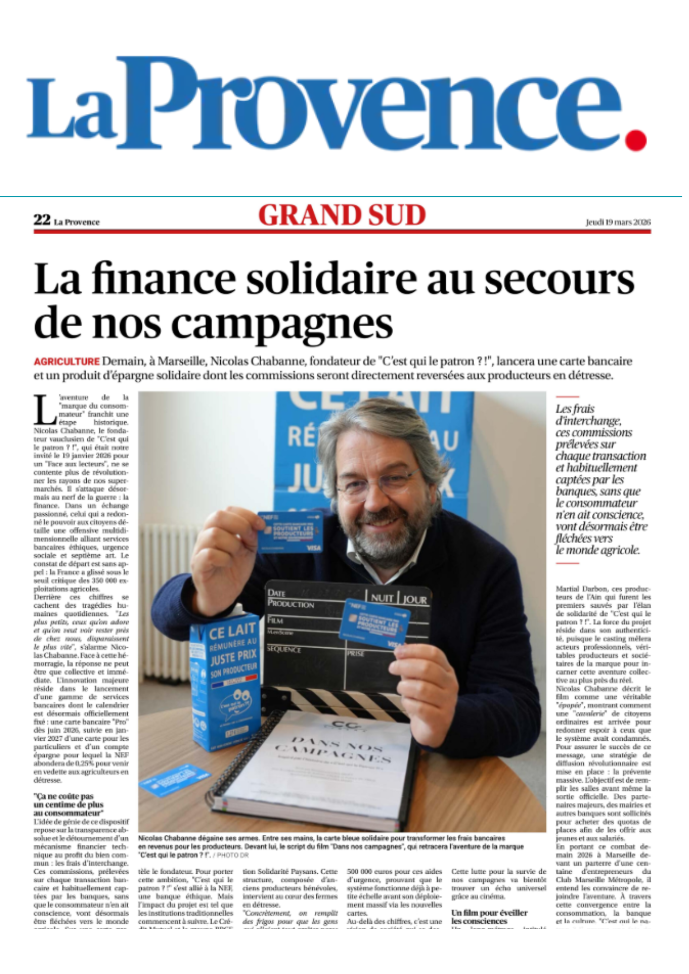 Article de La Provence sur la carte bancaire solidaire