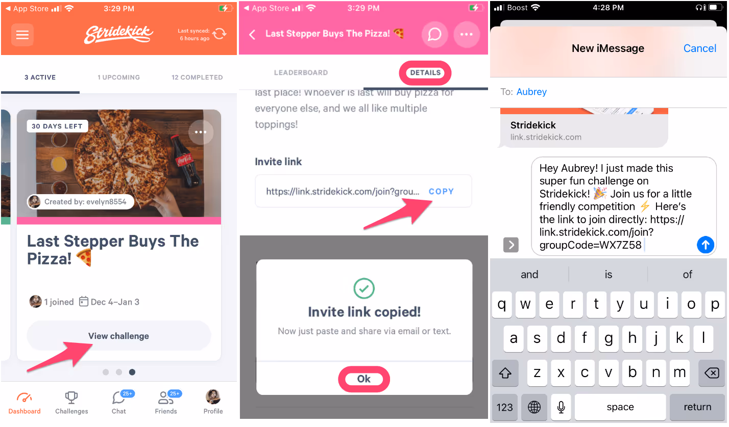 using invitation link to invite users to challenge