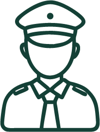 Line icon of a person wearing a police or military uniform and cap.
