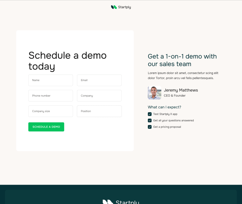 Startply X - Request A Demo Page - Multi-Purpose Startup Webflow Template