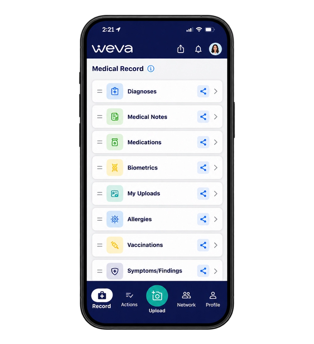 Weva app showing standardised health information