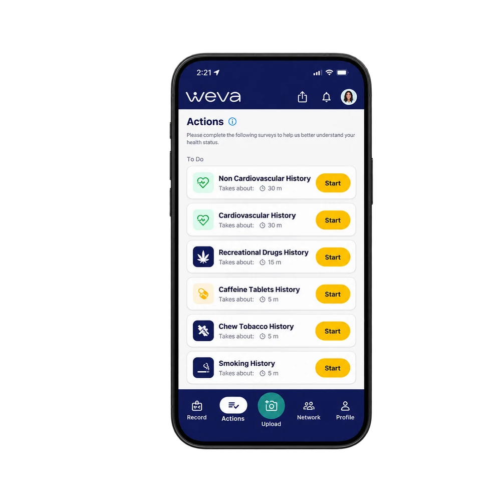 Weva app showing automated data collection