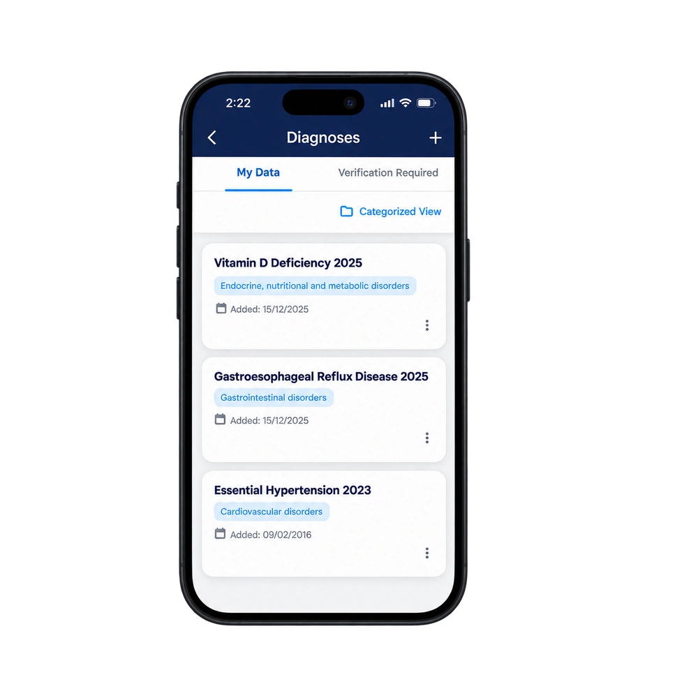 Weva displaying a complete health history on a phone