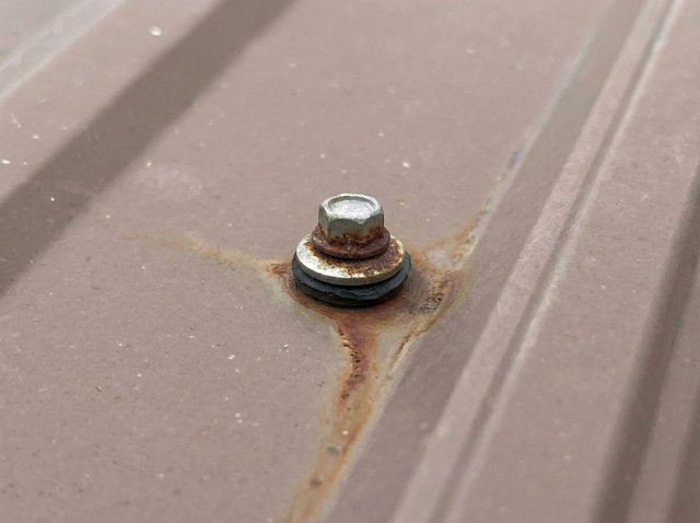 Rust staining from corroded fastener