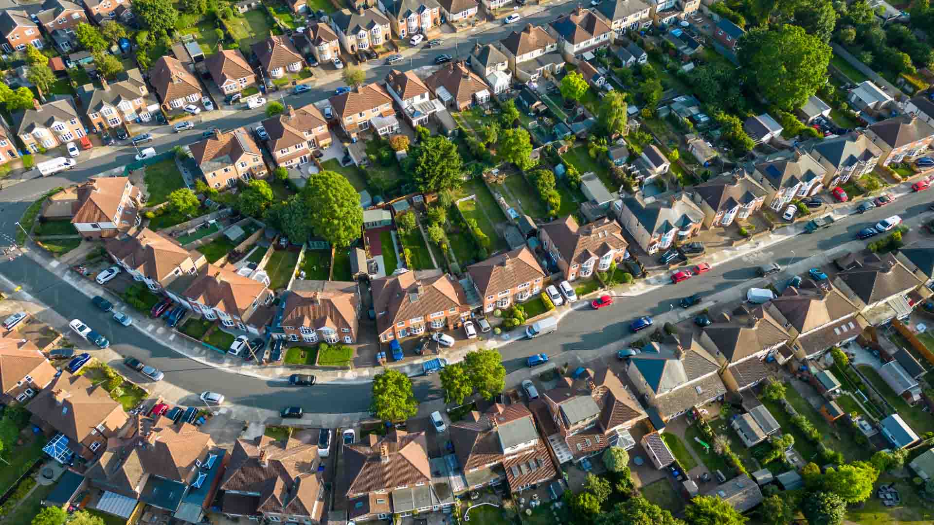 residential street in Derby, England from above