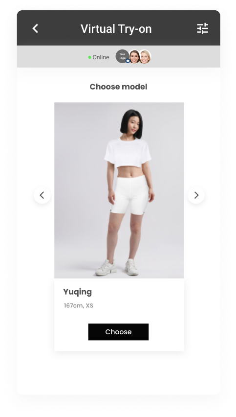 Virtual try-on : 1. Choose a model or personalized avatar