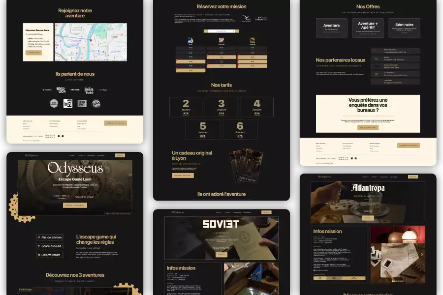 le mockup du site webflow fait pour l'entreprise Odysseus Escape game
