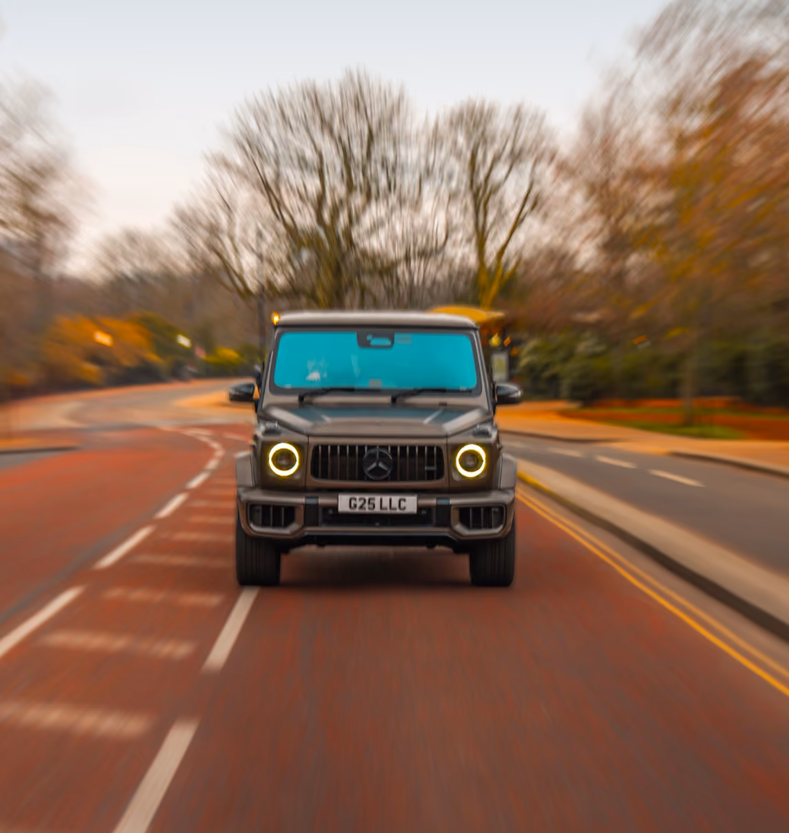 Mercedes-Benz G-Class front view showcasing bold design for luxury SUV rental