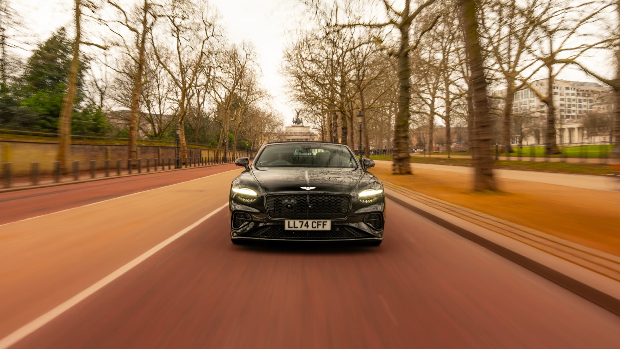 Bentley Continental GTC front view showcasing iconic design for hire