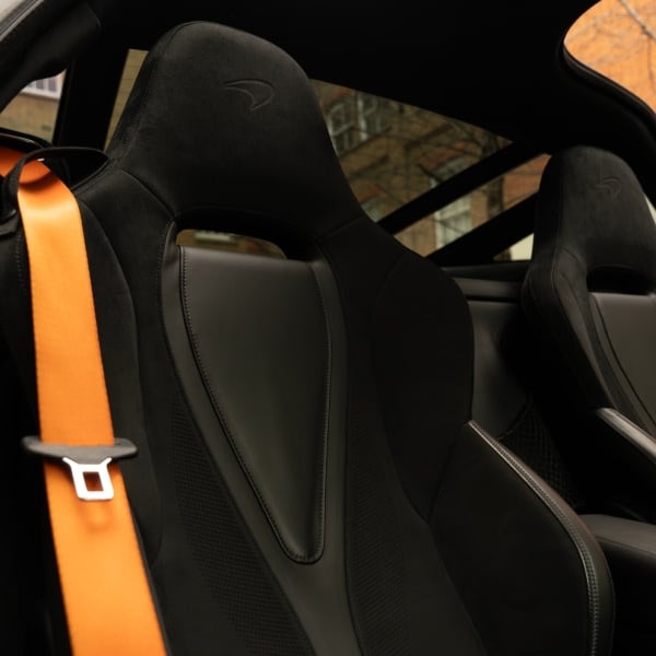 Interior view of McLaren 720S featuring Alcantara and leather seats