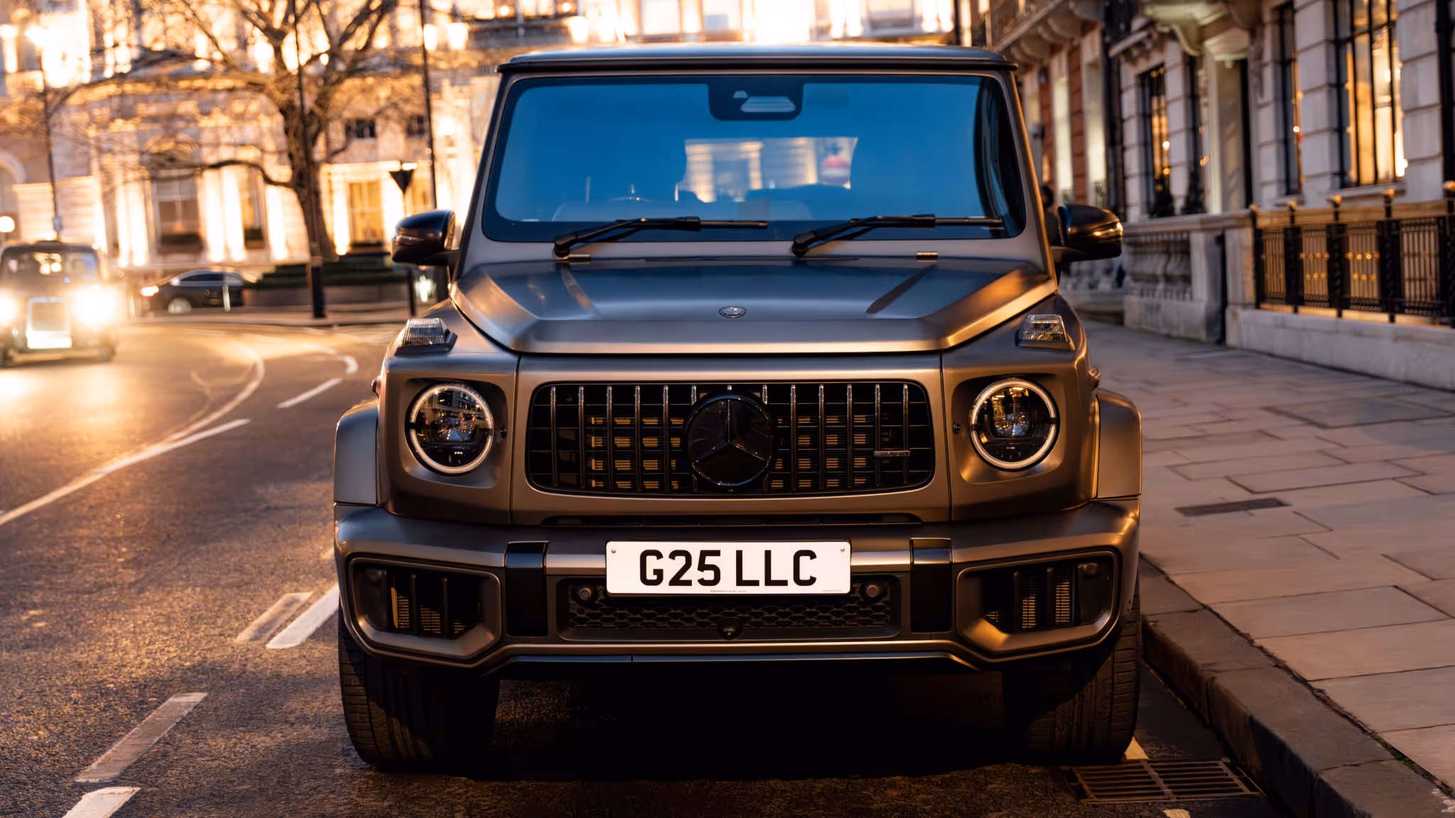 Premium Mercedes G-Wagon positioned in central London for secure, door-to-door luxury transport for executives, VIP clients, and private members.