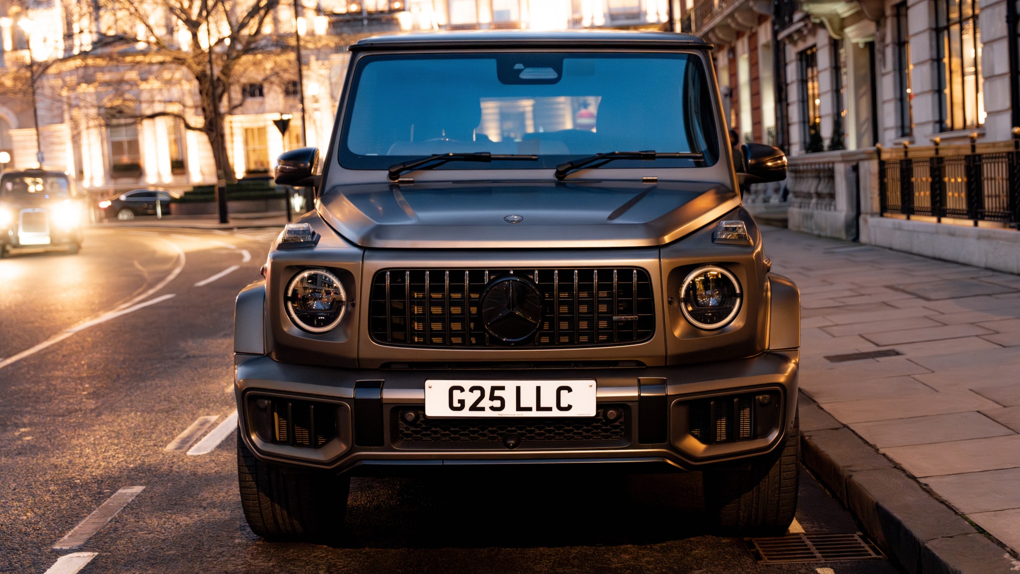 Premium Mercedes G-Wagon positioned in central London for secure, door-to-door luxury transport for executives, VIP clients, and private members.