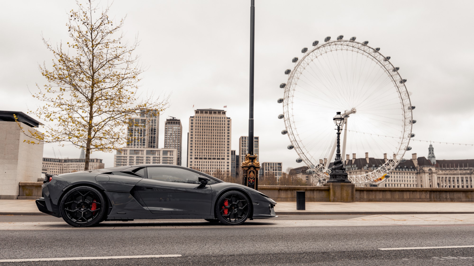 Lamborghini Temerario in central London for premium enclosed supercar transport service