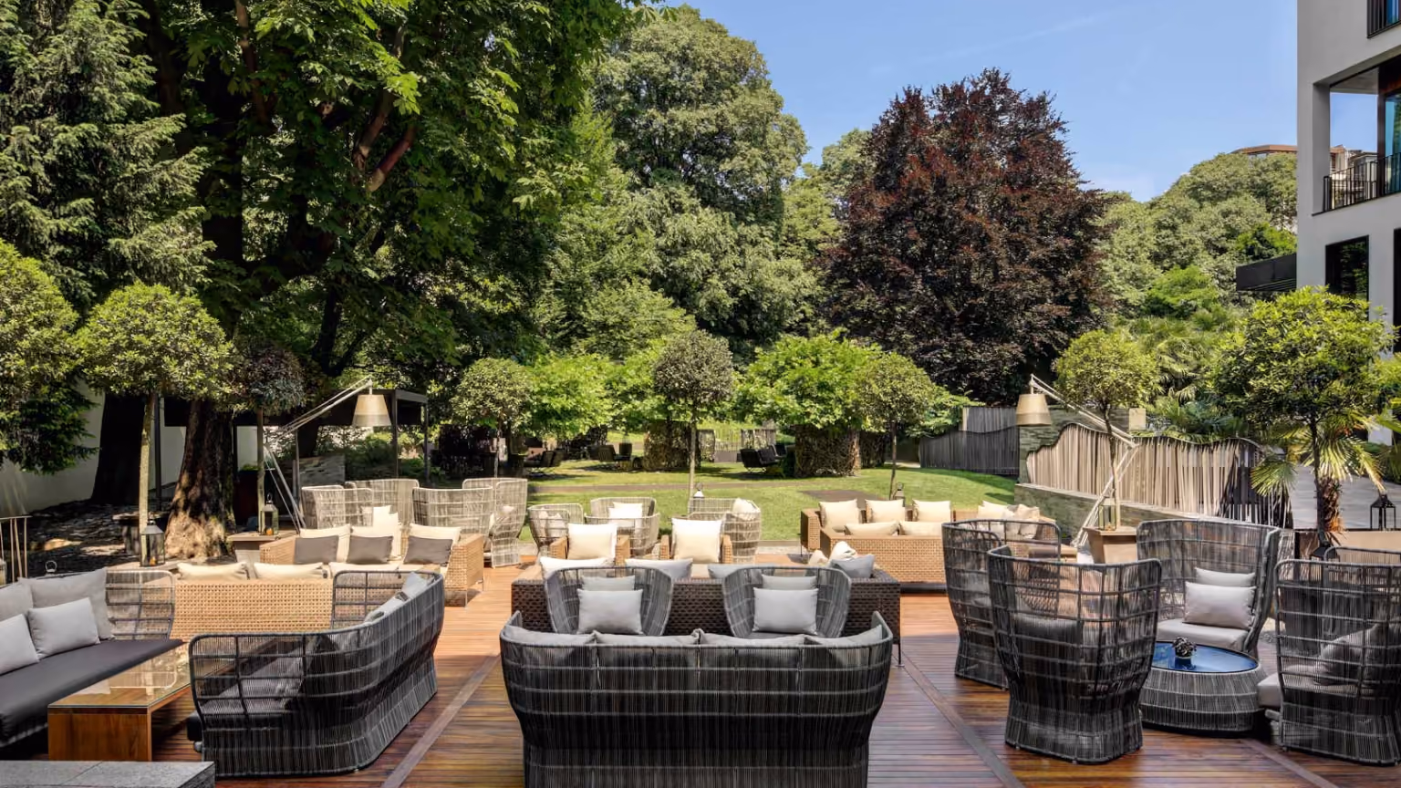 Bulgari Hotel Milano, a tranquil garden retreat in the heart of Milan. Image: Architonic.
