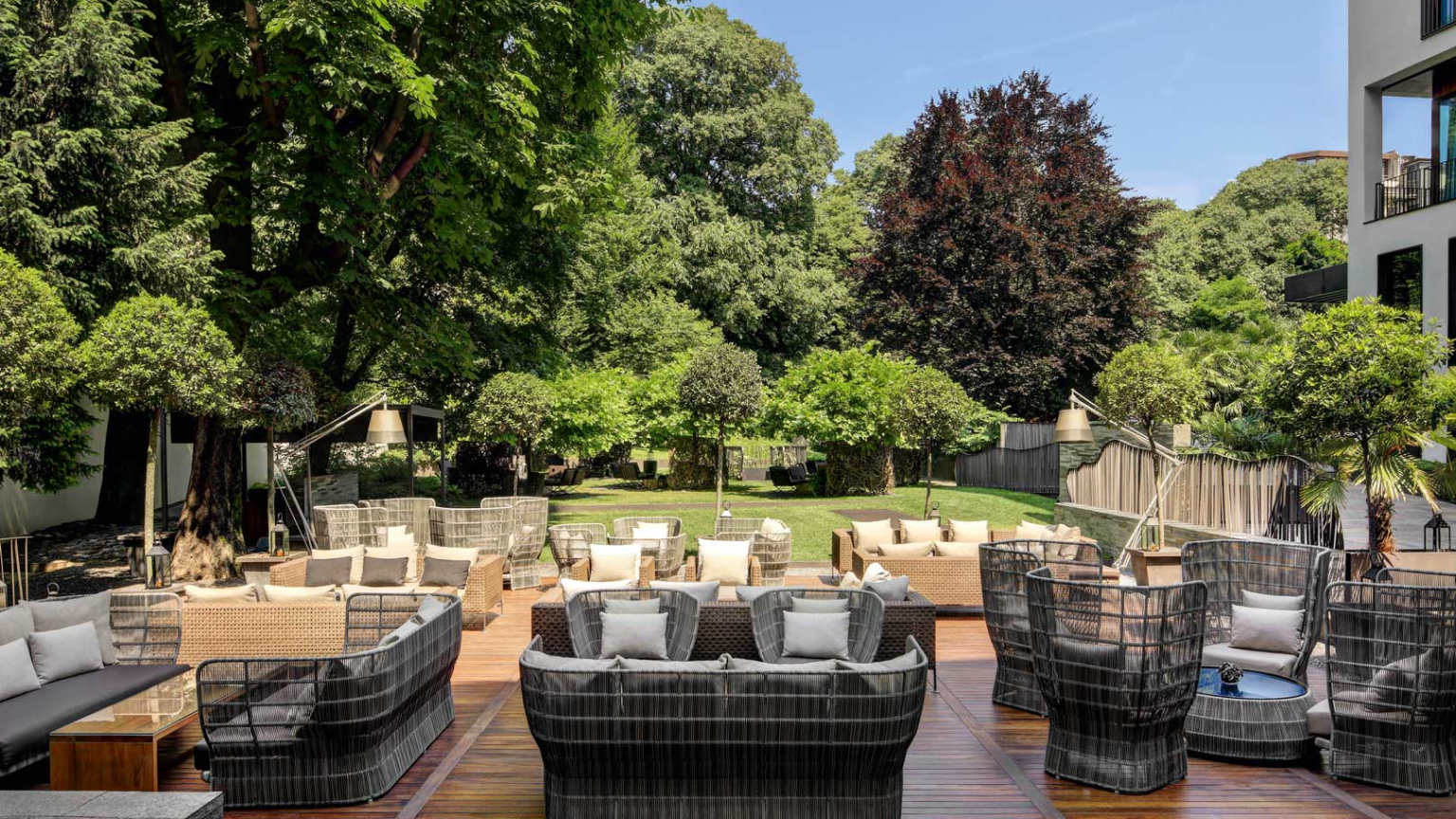 Bulgari Hotel Milano, a tranquil garden retreat in the heart of Milan. Image: Architonic.