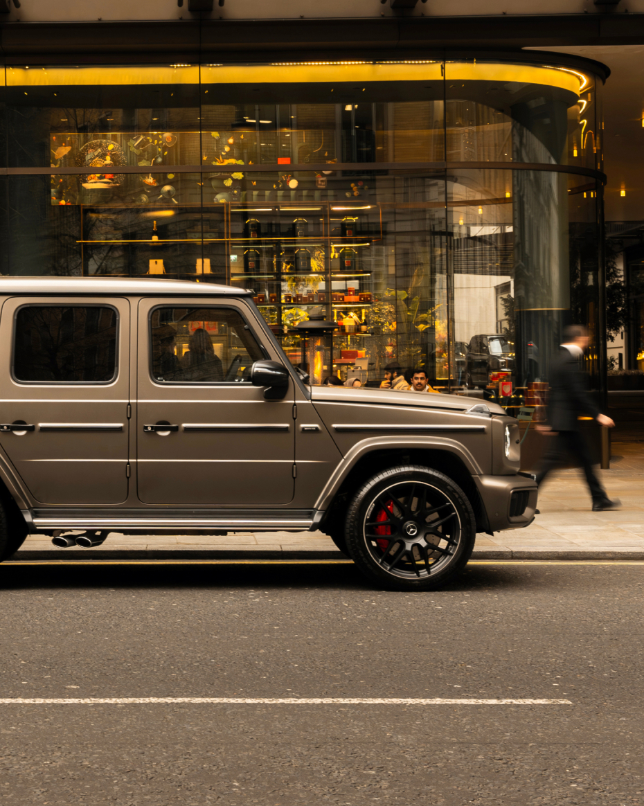 Side profile of luxury Mercedes G-Class available for hire