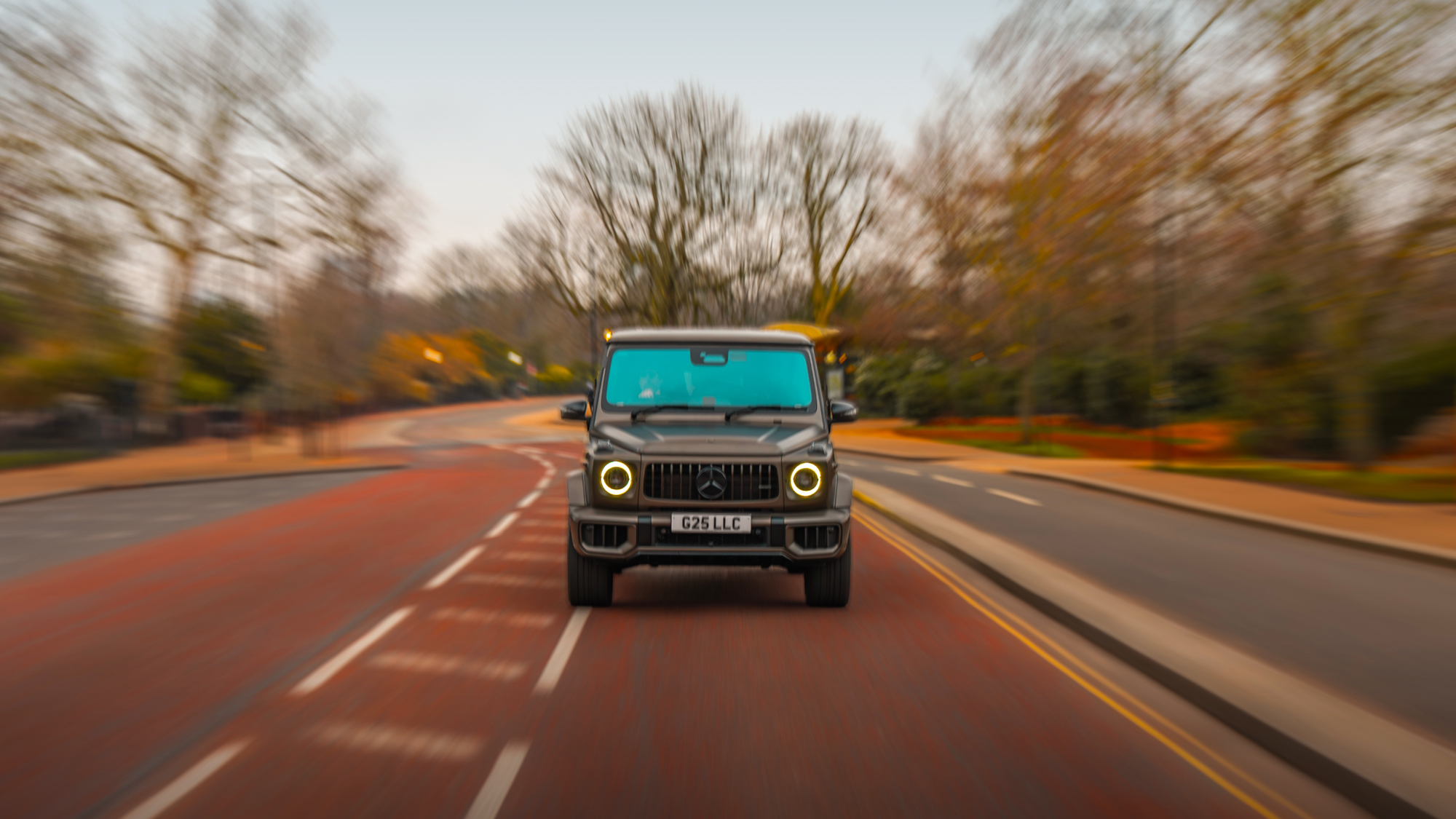 Mercedes-Benz G-Class front view showcasing bold design for luxury SUV rental