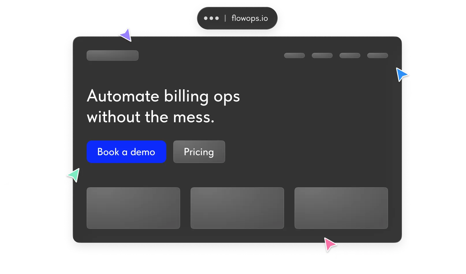Website page of a finance platform for B2B subscription billing with buttons to book a demo or view pricing.