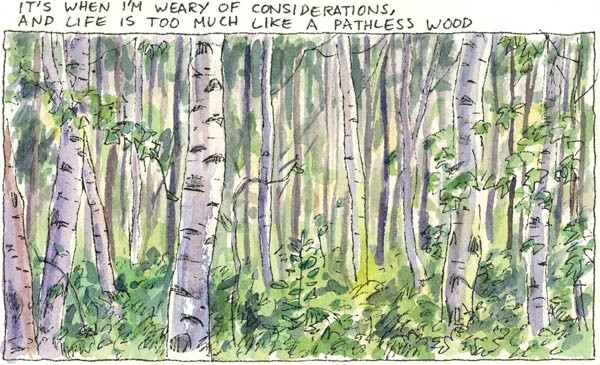  It's when I'm weary of considerations, And life is too much like a pathless wood