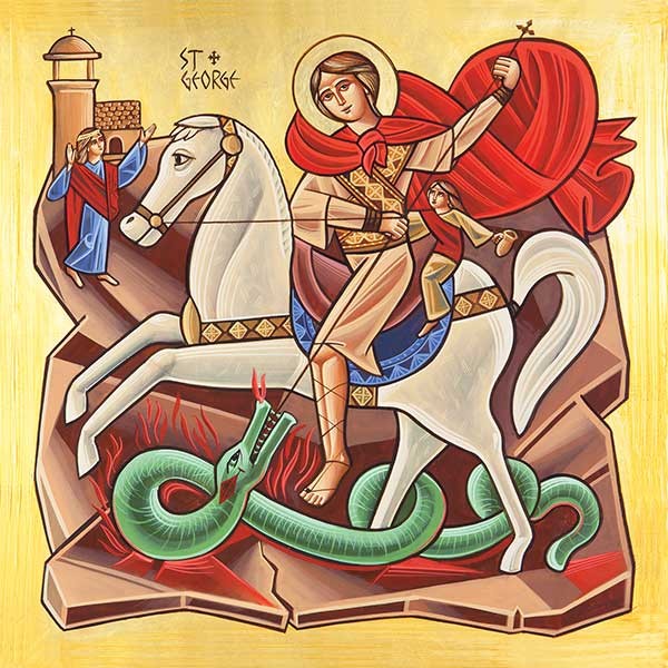 Fadi Mikhail, Icon of Saint George, presented by Archbishop Angaelos of the Coptic Orthodox Church  to the Prince of Wales in 2013 upon the birth of his grandson Prince George.