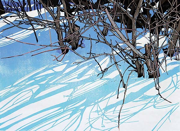 painting of brambles in the snow