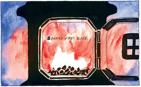 Banked fires blaze