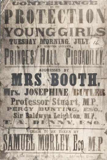 Poster advertising a conference held by Catherine Booth and Josephine Butler, July 1885, London