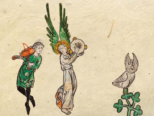 images from old illuminated manuscripts showing people playing instruments