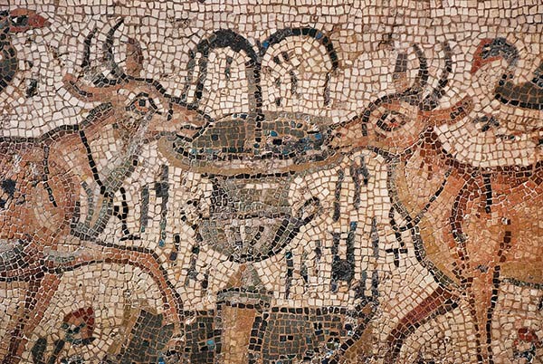 mosaic of two deer drinking from the fountain of life