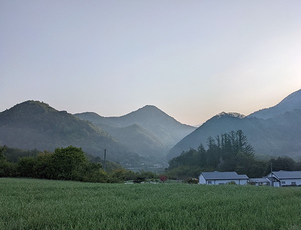 Mountains surround the Bruderhof community in Yeongwol, South Korea.